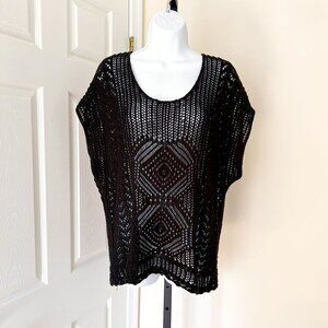 SOHO New York & Company Round-neck Dolman Sleeve Open Knit Weave Black Sweater S
